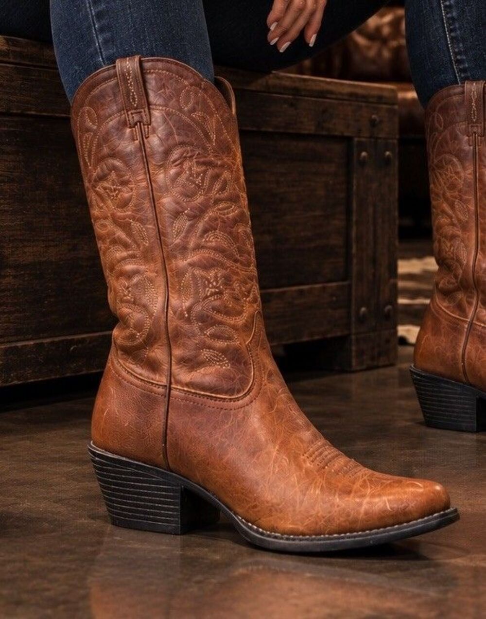 🔥Ariat Women's 10B Western R Toe Brown Leather Boots Cowgirl 10001015 -Retired